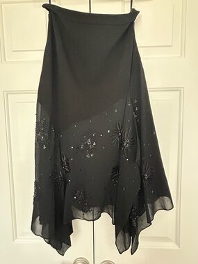 Banana Republic: Vintage Black Embellished Asymmetric Chiffon Skirt